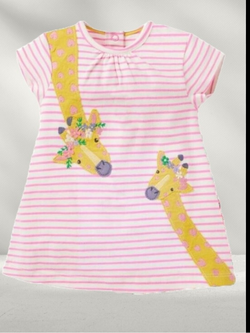 Baby Boden Pink and White Giraffe Appliqué Dress Sz 2-3